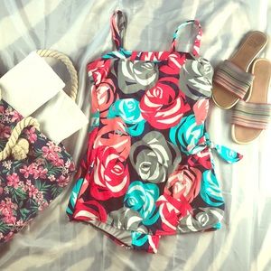 Bandeau one piece new retro swimsuit floral lined